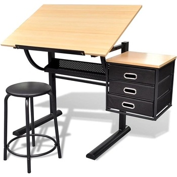 Dekorhome Náklopný kresliace stôl so stoličkou a zásuvkami