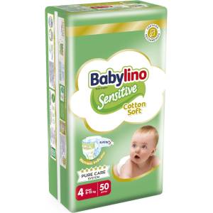Babylino Бебешки пелени Babylino - Sensitive, Cotton Soft, VP, размер 4, 8-13 kg, 50 броя