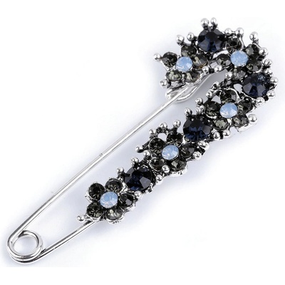 Stoklasa brož s broušenými kamínky na spínacím špendlíku 1 modrá tmavá