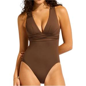 Seafolly Дамски бански костюм Seafolly Women's Collective Cross Back One Piece Swimsuit - Dark Chocolate - размер 42 (EU) (150-2099-0816)