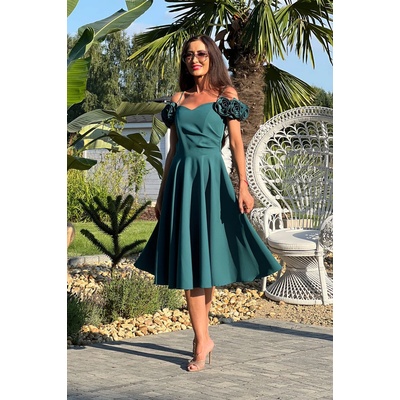 Elizabeth Collection midi šaty s ružami smaragdové