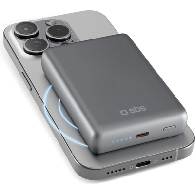 SBS Преносима батерия SlimMag SBS 81536, 10 000mAh, безжична MagSafe, 15W, USB-C PD20W, алуминиева (81536)
