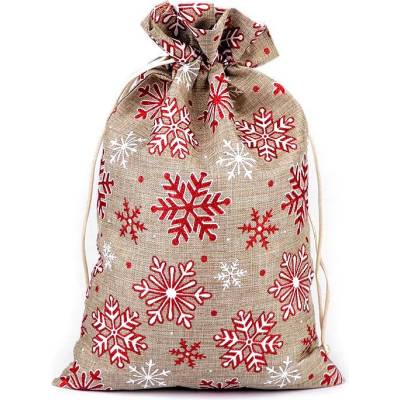 Prima-obchod Vánoční dárkový pytlík vločky s glitry 20,5x30,5 cm imitace juty, barva režná přírodní