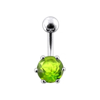 Šperky4U stříbrný piercing do pupíku světle zelený zirkon BP01025-G