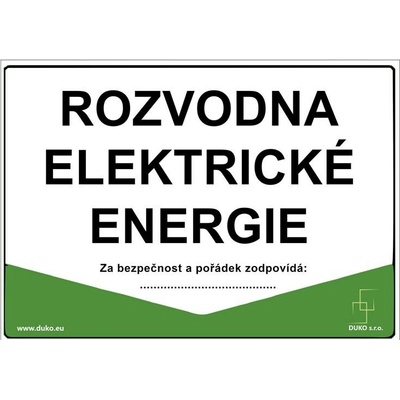 DUKO ROZVODNA ELEKTRICKÉ ENERGIE Formát: 297 x 210 mm, Materiál: plast 1 mm, samolepící vinylová fólie