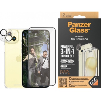 Panzer Стъклен протектор PanzerGlass за Apple iPhone 15 Plus UWF Bundle (UWF screen protector, HardCase, протектор за камера)