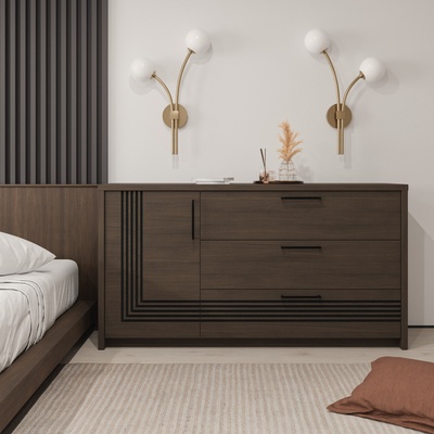 Forte Комод seven с чекмеджета и врата 160 см, мазурски дъб, led Осветление (eufk222l-d131/set)