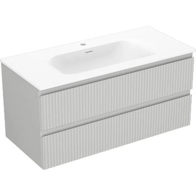 Rivel баня шкаф 100 см с мивка Vela, 2 чекмеджета, релефна, сиво мат/бяло мат - 91A20-10047-2-BFF62-W23M01 (91A20-10047-2-BFF62-W23M01)