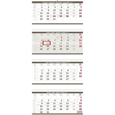 Nástěnný Čtyřměsíční skládaný šedý 2026 – Sleviste.cz