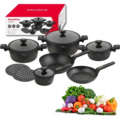 Sada hrnců 12 ks s pánví wok, mramorový povrch, indukce Klausberg KB-7968