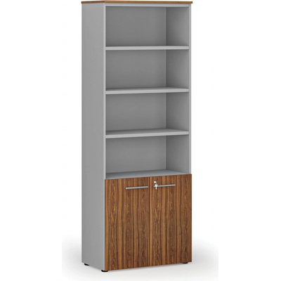 Primo Kombinovaná kancelárska skriňa GRAY, dvere na 2 poschodia, 2128 x 800 x 420 mm, sivá/orech