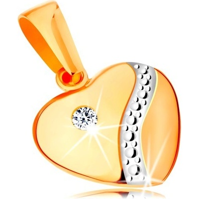 Šperky eshop Zlatý 14K prívesok súmerné vypuklé srdce so zirkónom a vlnkou z bieleho zlata GG160.21
