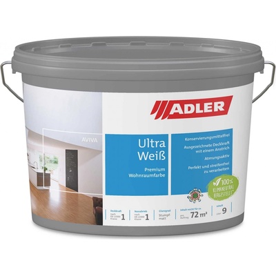Adler Česko Aviva Ultra Weiss - malířská barva na stěny v interiéru 9 l Bílá