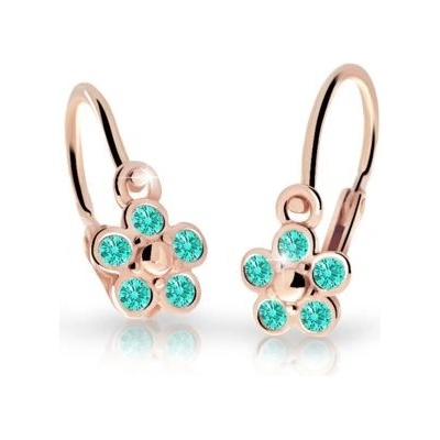 Danfil dětské náušnice kytičky C2744 z růžového zlata s kamínky Mint Green zapínání brizura