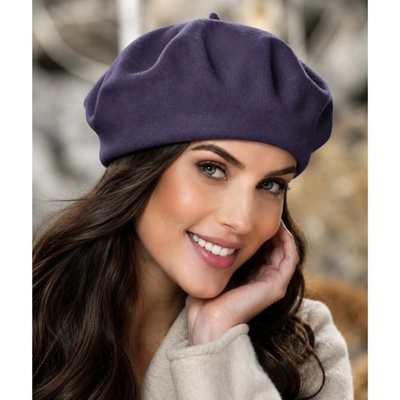 TONAK tmavě fialový baret FLORA 100% vlna WOOLMARK