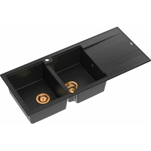 Quadron Unique Evan 121 вградена композитна мивка, въглеродно черна - медна 116x50 см (HQE11650U7_PVDC1_P2O) Мивка за вграждане