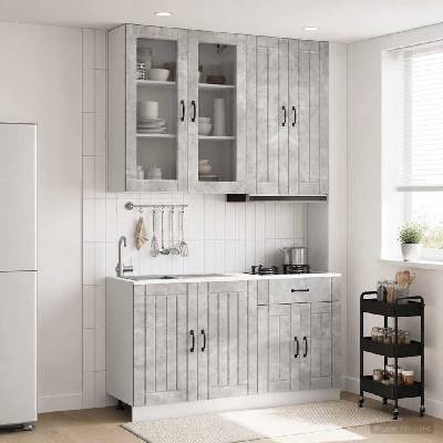 vidaXL Кухненски единица LUCCA 4 pcs Бетонно сиво Инженерна дървесина (3438328)
