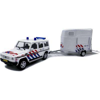 Cararama Sada: Mercedes Benz G Class Civilian Police + přívěs Horse Trailer Dutch Police 1:43