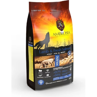 AMBROSIA Ultra premium Аll breeds adult за кучета от всички породи с агнешко и прясна сьомга 12kg