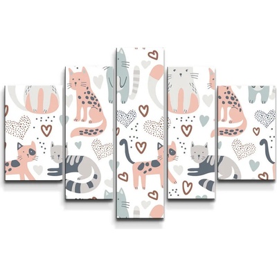 Sablio Obraz - 5-dílný Malované kočičky - 100x60 cm Varianta: Sablio Obraz - 5-dílný Malované kočičky - 125x90 cm