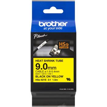 Brother HSe-621E Pro Tape, 9 mm x 1.5. m, черен печат / жълт фон , оригинална лента (HSE621E)