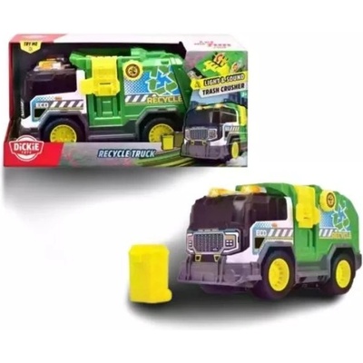 Dickie Toys Дики: Камион за рециклиране със звук и светлина, 30 см - зелено-жълт (203306021)