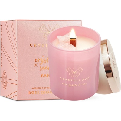 CRYSTALLOVE Rose Quartz Soy Candle & Rose Свещ дамски 220gr
