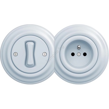 Image 1 of Reblig - Ретро еднополюсен ключ №1 и розетка 230 V с рамка в синьо (RG0026D)