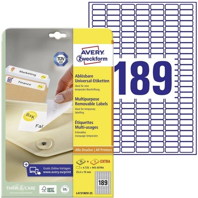 Avery-Zweckform L4731REV-25 25.4 x 10 mm papier biela 5760 ks premiestniteľné univerzálne etikety atrament, laser, kópie; L4731REV-25