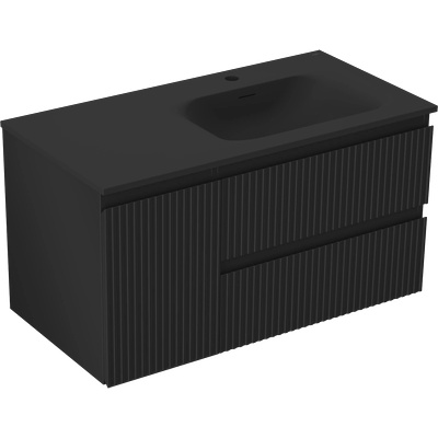 Mexen Rivel баня шкаф 90 см с мивка Vela дясна, 2S, 1D, релефен, черен мат - 91A23-09047-3-BBFFF71-W23P71 (91A23-09047-3-BBFFF71-W23P71)