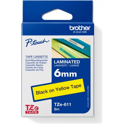 páska BROTHER TZ611 čierne písmo, žltá páska Tape (6mm) (TZE611)