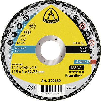 Klingspor A 960 TZ Special 322181 řezný kotouč rovný 125 mm 25 ks nerezová ocel