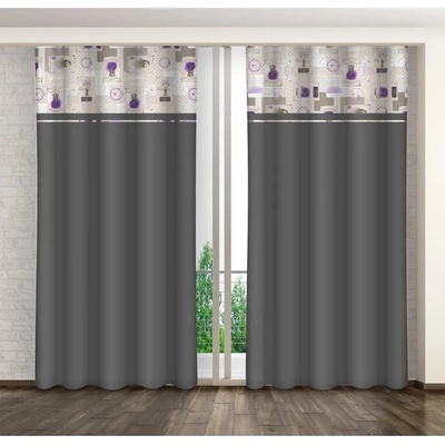 Sivý záves s levanduľovou potlačou sivá Šírka 160 cm | Dĺžka 250 cm