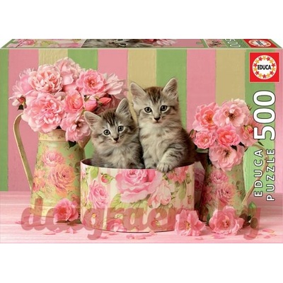 Пъзел educa 17960 - 500 части - Коте с рози (edu17960)