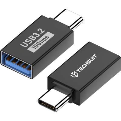 Techsuit - OTG адаптер AluCoreX (A14) - USB към Type-C, 10Gbps, Plug and Play, алуминиева сплав, бърз трансфер на данни - черен