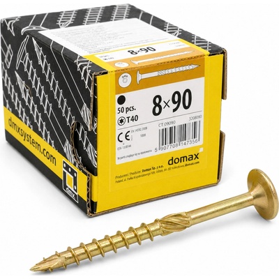 Konštrukčný vrut do dreva 8 × 90 mm, tanierová hlava TX40 – Domax CT