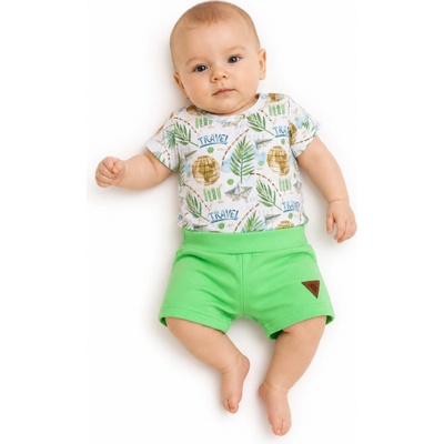 G-baby Body kr. rukáv kraťasky s vreckami 2D sada Cestovateľ zelené