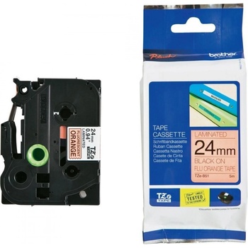 Brother TZ-B51 / TZe-B51, 24mm x 8m, черен печат/сигнален оранжев фон, оригинална лента (TZEB51)