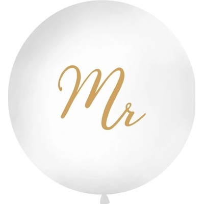 PartyDeco Guľatý latexový balón biely zlaté MR 1 m