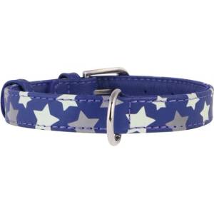 COLLAR Светещ кожен нашийник с звездички, лилав 27 - 36см, 15мм