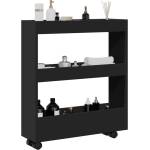 vidaXL Тясна количка за съхранение, 3 нива, черна, инженерно дърво (855242)