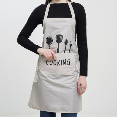 Гумирана престилка за готвене в бежово-сив цвят