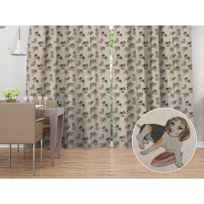 Biante Dekoračný záves PML-096 Šteniatka na hnedobéžovom 145x250 cm