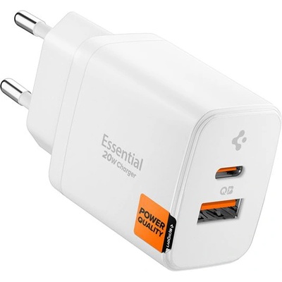 Spigen Захранване за ел. мрежа с USB-A и USB-C изходи и технология за бързо зареждане - Spigen Essential 20W Wall Charger EE202EU (бял) (ACH08704)