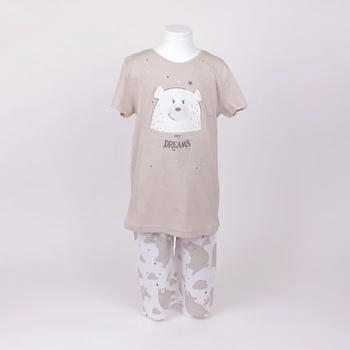 Image 1 of Детска памучна пижама в бежово и бяло с мечета