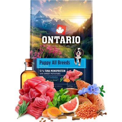 Ontario Puppy & Junior All Breeds Monoprotein Tuna & Sweet Potatoes 0,75 kg