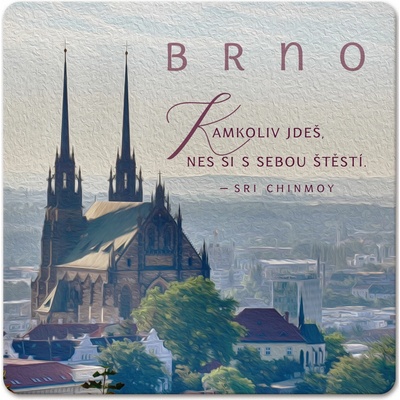 Korkový podtácek s citátem - Kamkoli jdeš, nes si s sebou štěstí - Sri Chinmoy