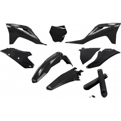 UFO kompletní sada plastů (FULL KIT) s kryty tlumičů GAS GAS MC 125 / 250 21-23, EX 250 / 300 21-23, MC-F / EX-F 250 / 350 / 450 21-23 barva černá
