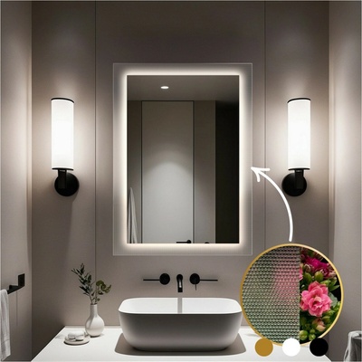 Alfaram Obdĺžnikové zrkadlo na ornamentálnom skle Master Point s podsvietením - LUXORA SOLEIL LED 60x120