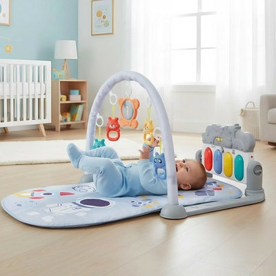 Pepita Интерактивна постелка за игра с пиано и мост за игра - Robot - сиво-синьо (ZL2318)